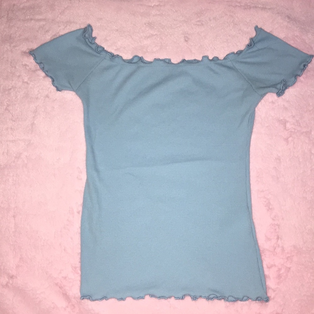 Baby blue slim off the shoulder Hollister top